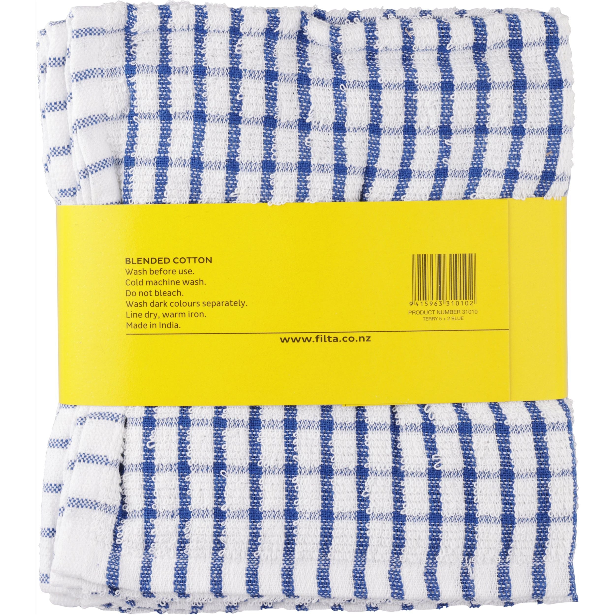 FILTA COTTON TEA TOWELS X 5 (40CM X 68CM) + 2 DISH CLOTHS (30CM X 30CM) BLUE 7PK - x 6 PACKS - Image 3