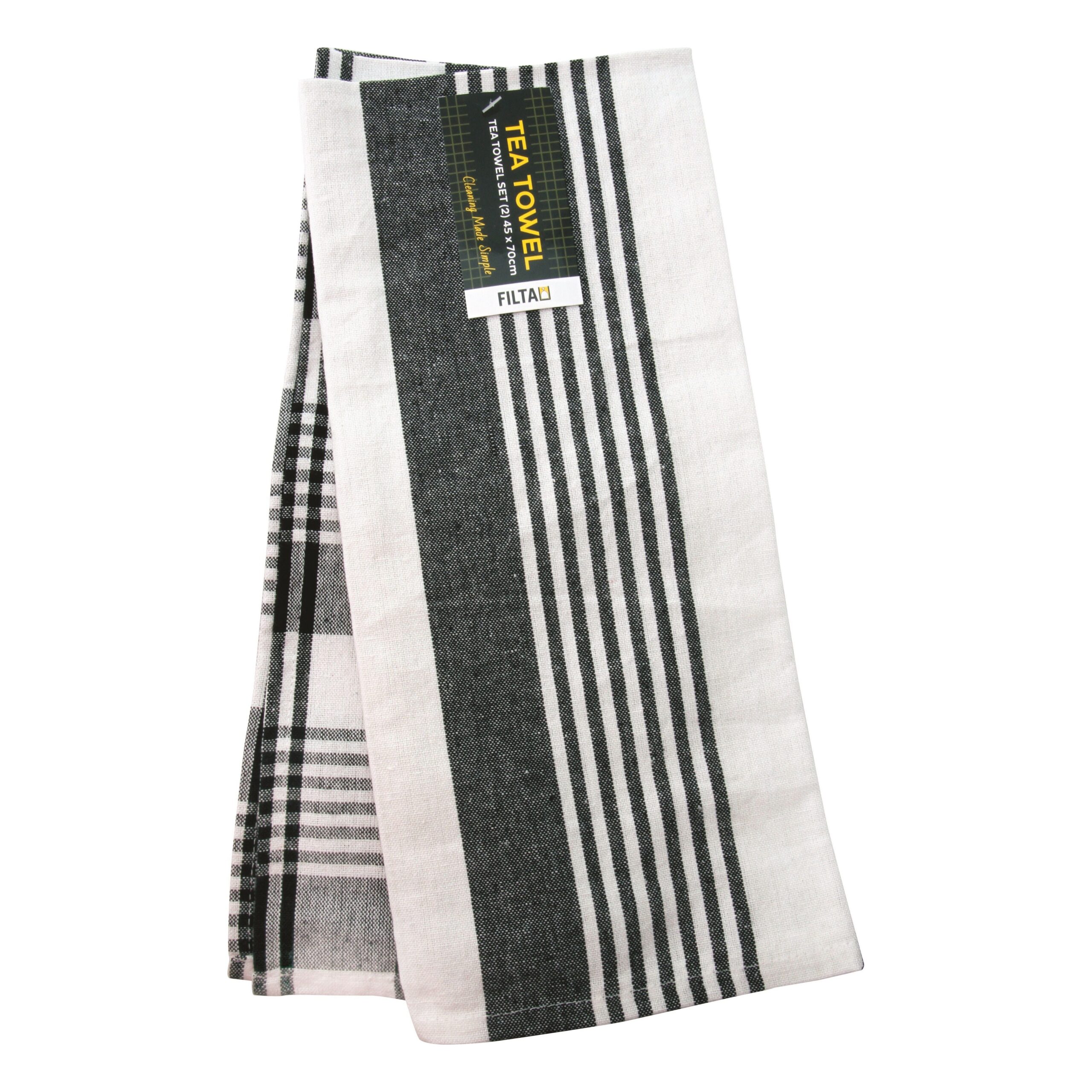 FILTA COTTON TEA TOWEL ROYAL BLACK 2 PACK (45CM X 70CM) - x 8 PACKS