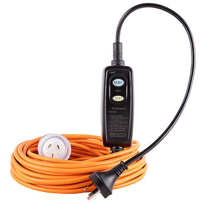 Extension lead - 20m - 3C - plug type I with RCD hard wired, inline