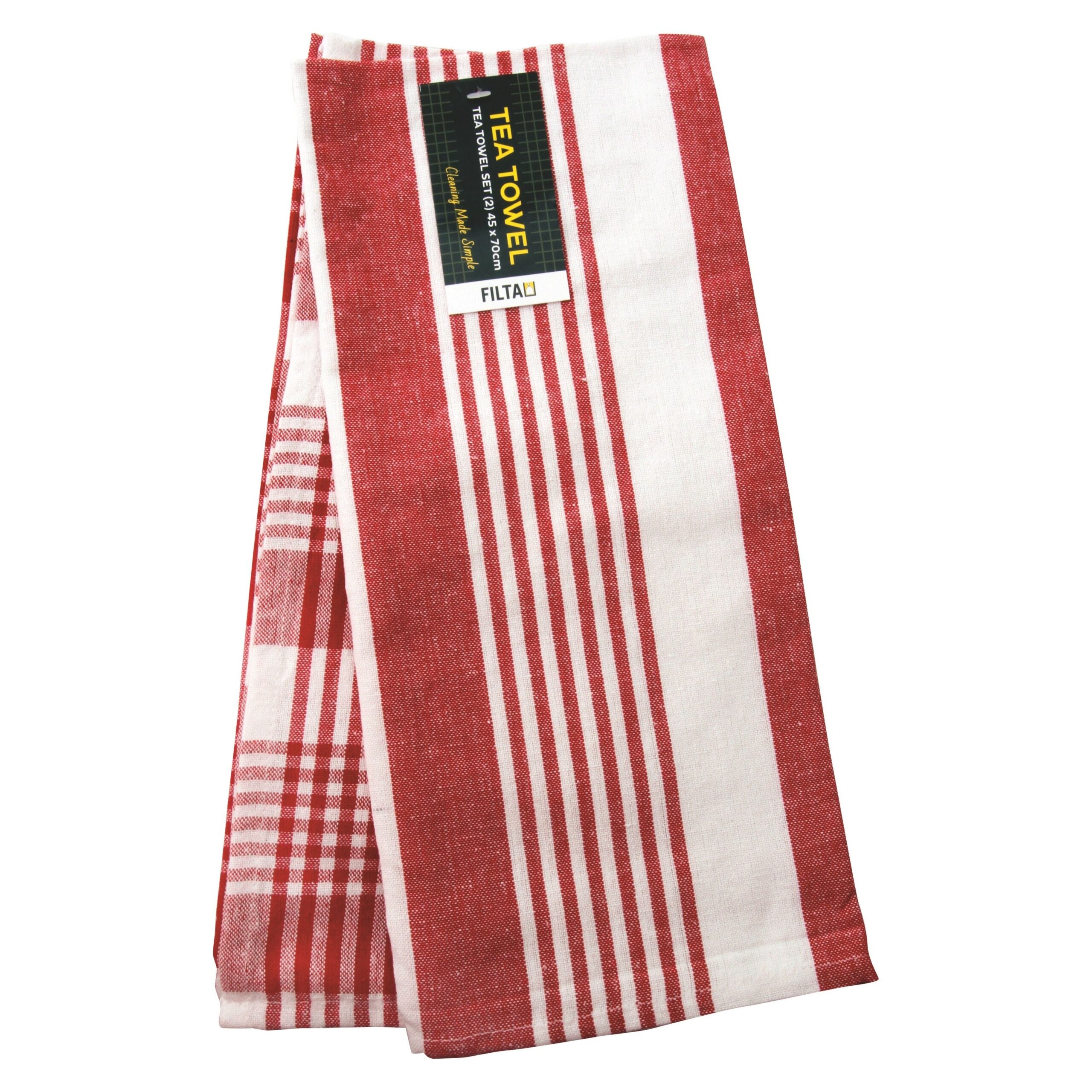 FILTA COTTON TEA TOWEL ROYAL RED 2 PACK (45CM X 70CM) - x 8 PACKS