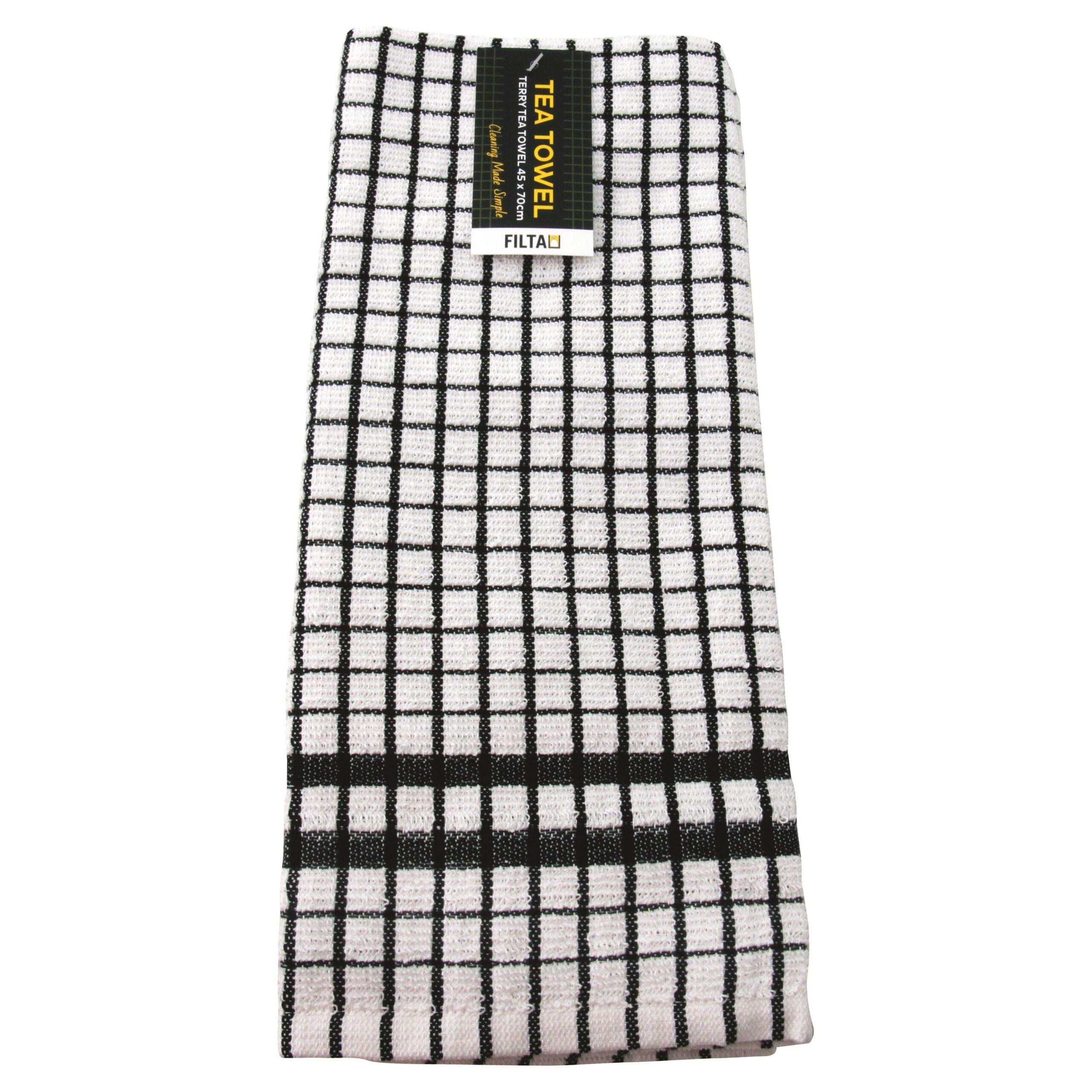 FILTA COTTON TEA TOWEL TERRY BLACK (45CM X 70CM) - 10 PACK