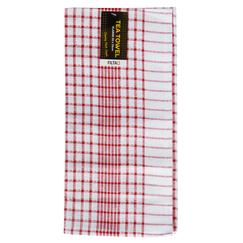 FILTA XL COTTON TEA TOWEL RED (55CM X 75CM) - 10 PACK