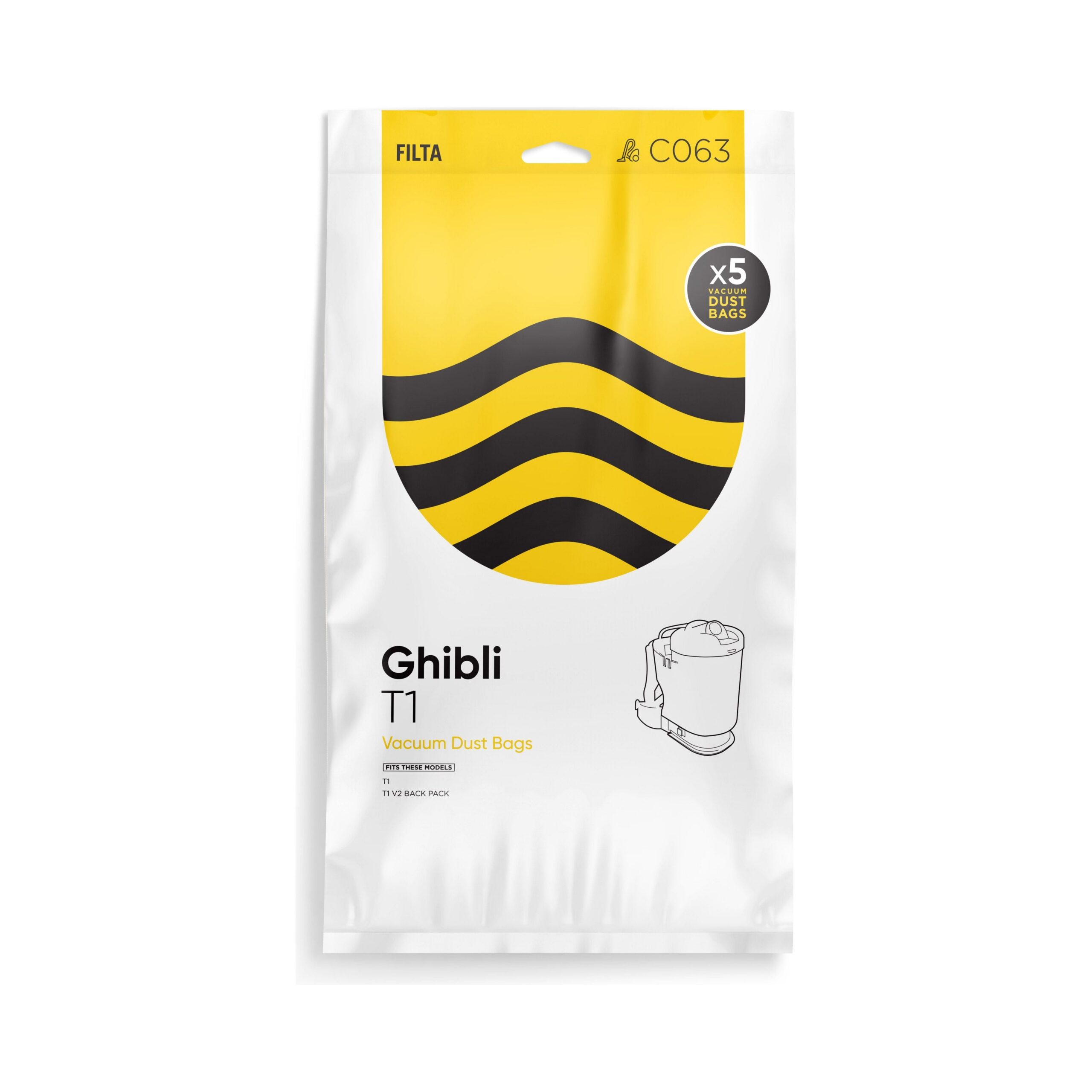 FILTA GHIBLI T1 BACKPACK SMS MULTI LAYERED VACUUM CLEANER BAGS 5 PACK (C063)