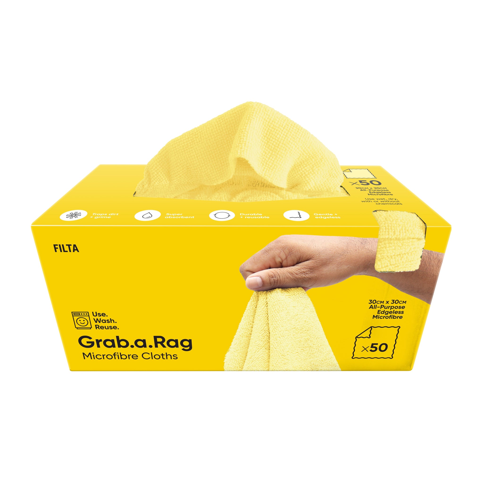Grab-A-Rag microfibre rags yellow 30cm x 30cm 50 pack